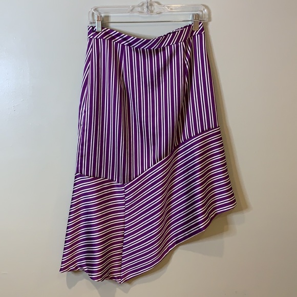 Banana Republic - Women MIDI Skirt Asymmetrical - Purple Striped Skirt - Satin - Picture 3 of 4